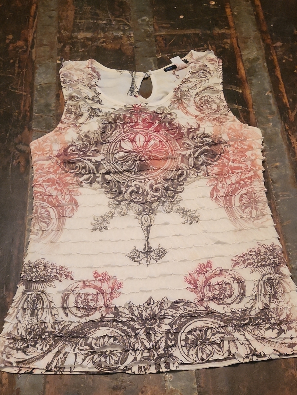 Saint Tropez West Cream Tank with Pink and Gray Ornate Print